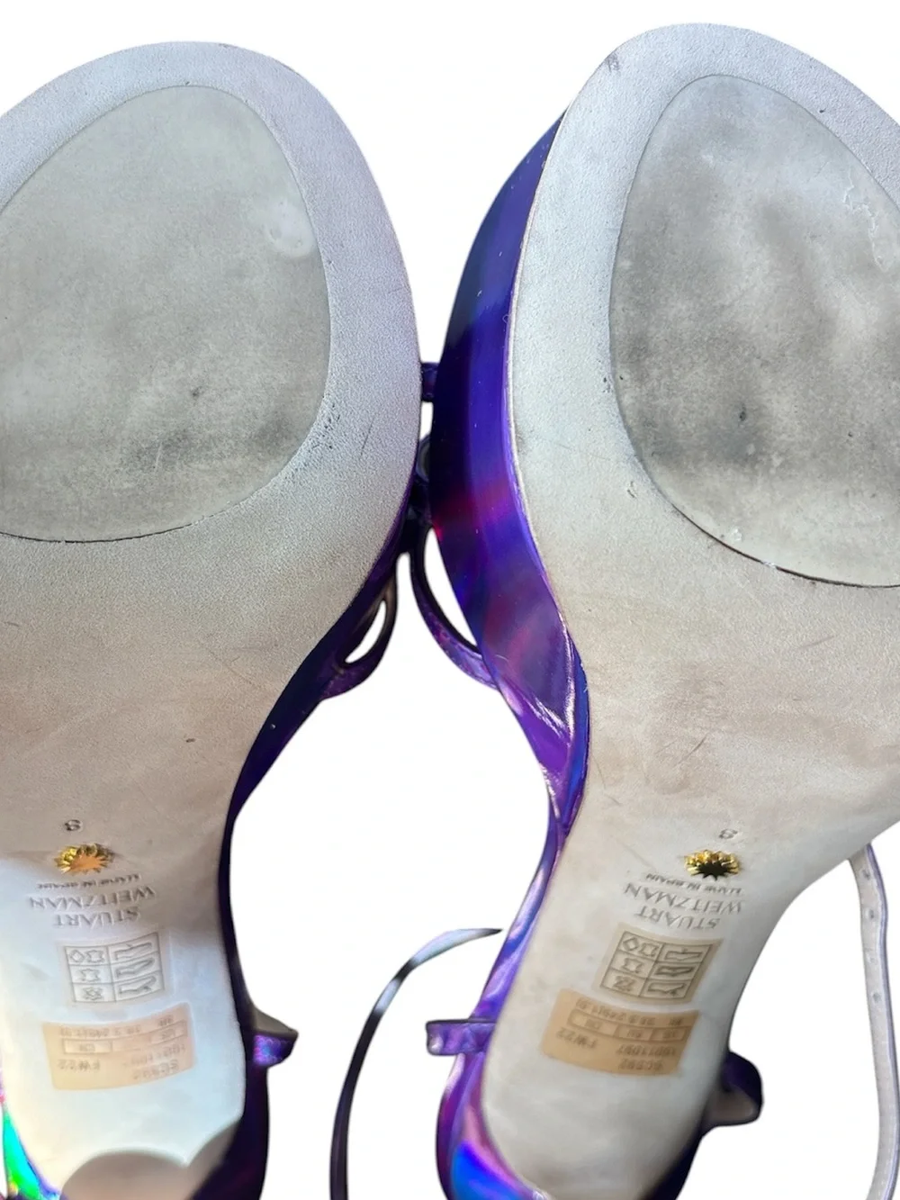 Stuart Weitzman Iridescent Purple Metallic Platform Sandals Size 8
